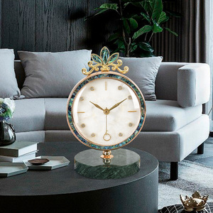European Style Desktop <b>Clock</b> Ornament Round Marble Base Battery Operated Living Room Decorative Table <b>Clock</b> - Product Image 2