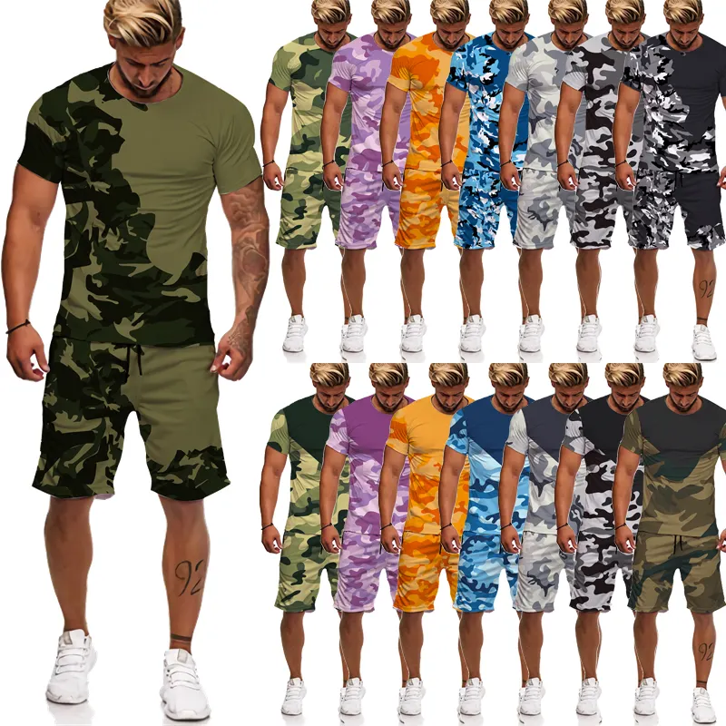 2023 new arrival fashion summer men's camouflage design colorful wear short clothing suit male shirt casual 2-piece clothes set