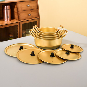 Pot à nouilles ramen en aluminium doré à double anse avec couvercle, chauffage rapide pour soupe, fondue, nouilles, ustensiles de cuisine - Product Image 2