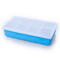 Bac à glaçons en silicone anti-fuite de qualité supérieure avec couvercle - Moule de congélation réutilisable à 8 cavités carrées grandes et anti-fuite pour gros glaçons transparents