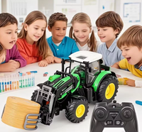 Tracteur agricole télécommandé HTL 1:24 RC 3-en-1 avec grappin à balles de foin, pulvérisateur et remorque, avec lumières, pour enfants