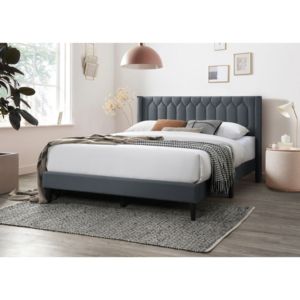 DB Modern 1PC Queen Size Bedframe con diseño de diamante único Cabecero Llamativo Carbón Tela de arpillera Cama tapizada - Product Image 3