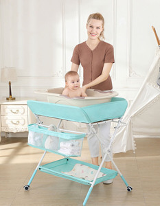 Meuble de salle de bain 2-en-1 en plastique <span class=keywords><strong>pour</strong></span> nouveau-né : table à langer avec grand rangement et baignoire <span class=keywords><strong>pour</strong></span> bébé, avec organiseur de couches - Product Image 1