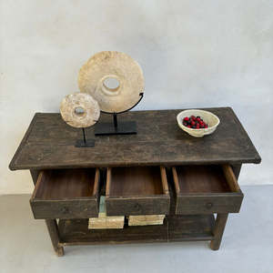 Antique Solid Elm Wood <b>Console</b> <b>Table</b> Original <b>Black</b> Paintwork Features Drawers Shelf for Dining Room Application - Product Image 3