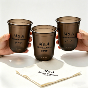 Vaso de Plástico Resistente Negro de 300ml 400ml para Bodas, Juego de Platos y Vasos Desechables de Plástico Transparente para Fiestas de Boda - Product Image 1