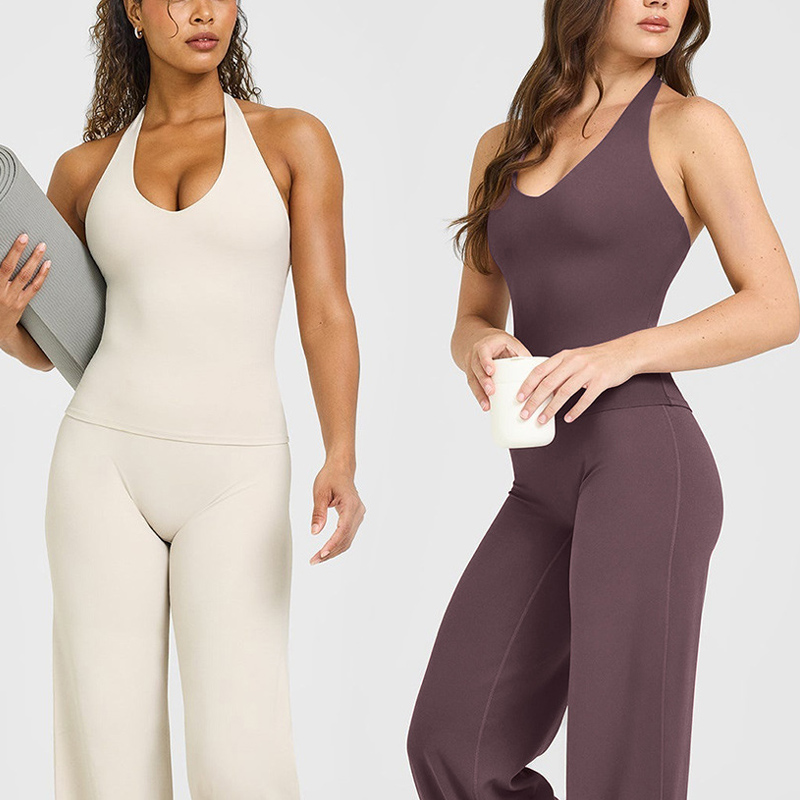 Hot Selling Women's XS-XL Nylon Beauty Back Quick Dry Breathable Lightweight Four-Way Stretch Seamless Removable Halter Top