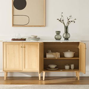 Set di 2 <span class=keywords><strong>Credenze</strong></span> Moderne Ecologiche con Ripiani Regolabili, Tavolo in Legno, Console per Soggiorno e Bar - Product Image 2