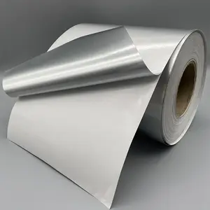 Venta directa de fábrica, etiqueta autoadhesiva de PET de plata cepillada, impresión de código de papel, material de etiqueta, rollo de etiquetas autoadhesivas