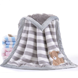 For Four Seasons <strong>Teddy</strong> Embroidered Baby Blanket <strong>Double</strong> Layers Flannel <strong>Fleece</strong> Infant Small Blanket - Product Image 2