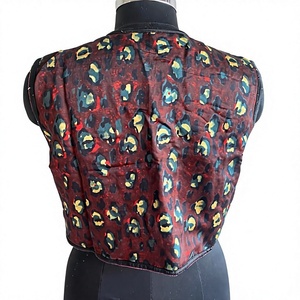 Multicolour Printed Ethnic Koti Maroon Abstract Print Sleeveless Short Eco-Friendly <b>Womens</b> <b>Waistcoat</b> Boho-Style Wrap Front - Product Image 3