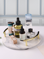 Plateau de luxe en marbre vert et blanc avec poignées dorées pour table basse et décor de salon