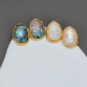 Pendientes de Moda de Acero Inoxidable 316L, Chapados en Oro de 14k y 18k, Pendientes Finos con Incrustaciones de Concha de Abulón para Mujer - Product Image 3