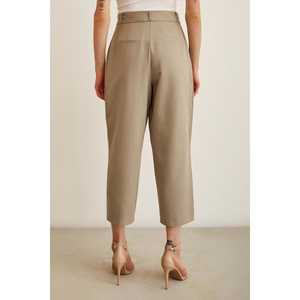 Pantalon plissé double devant kaki coupe droite taille haute longueur courte pour femme - Product Image 5