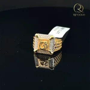 Premium gold <b>ring</b> with Om symbol and sparkling stones elegant <b>mens</b> jewelry spiritual design perfect for daily wear and gifting - Product Image 2