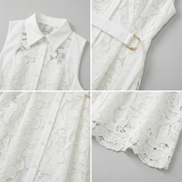 Robe chemise en dentelle blanche pour femme, design original SHENGFU, élégante, sans manches, à découpes florales, robe midi, robes de soirée de luxe pour femmes