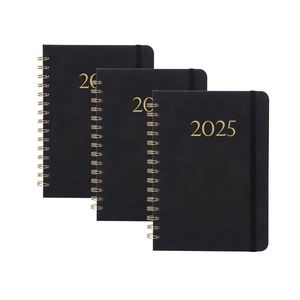 Custom PU Leather Spiral Hardcover <b>A5</b> Thermal Binding Printed Weekly & Monthly <b>Planner</b> From January to December 2025 Agenda - Product Image 1