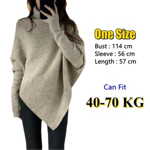 Suéter de Cuello Alto para Mujer Top de Otoño Invierno Manga Murciélago Holgado Nueva Camisa de Punto Casual Irregular para Dama - Product Image 4