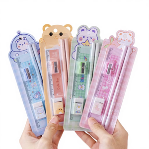Juego de Papelería de Cinco Piezas con Diseño de Dibujos Animados, Juego de Lápiz, Borrador, Sacapuntas y Regla para Estudiantes de Primaria - Product Image 1