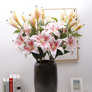 5-Head 3D Film Lily Artificial Flower High Simulation Plastic Home Decor Wedding Use - Product Image 4