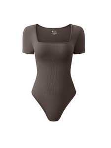 Combinaison de yoga sans couture pour femme grande taille, col carré, haut de sport très élastique pour l'entraînement et la course, combinaison côtelée unie - Product Image 5