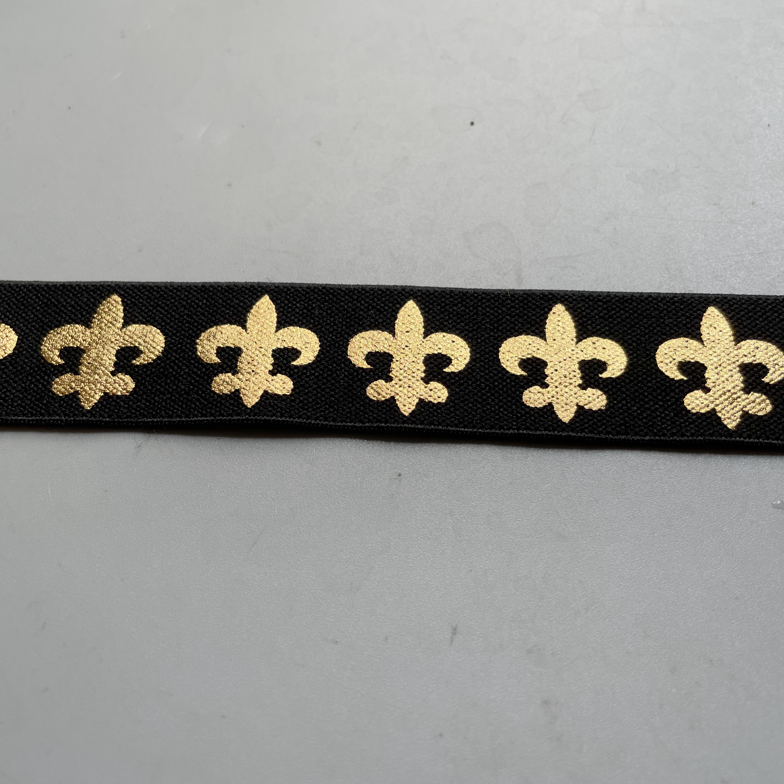 custom gold silver fleur de lis printing elastic ribbon tapes for fedora