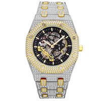 Montre mécanique pour homme Time Token V301, design carré entièrement serti de diamants, cadran ajouré, étanche, lumineuse, bracelet en acier inoxydable