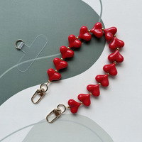 Gelang Ponsel Akrilik Warna Solid Bentuk Hati Persik, Hadiah Hari Valentine untuk Gantungan Kunci Rantai Manik-Manik Buatan Tangan