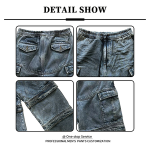 YUCE <span class=keywords><strong>Jeans</strong></span> Cargo Personalizzati <span class=keywords><strong>da</strong></span> <span class=keywords><strong>Uomo</strong></span> <span class=keywords><strong>con</strong></span> Tasche Multiple, Gamba Larga, Denim Pesante, Lavaggio Grigio, <span class=keywords><strong>Jeans</strong></span> Baggy <span class=keywords><strong>con</strong></span> Patchwork - Product Image 3
