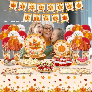 Decoraciones para Fiestas de Otoño, Juego de Vajilla con Tema de Hojas de Arce, Servilletas, Vasos de Papel para Cena, Decoraciones para Mesa de Fiesta - Product Image 1
