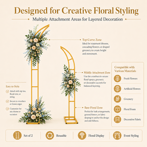 Lot de 2 supports floraux dorés en métal courbé, présentoirs à fleurs pour mariage et événements, <span class=keywords><strong>avec</strong></span> design en échelle - Product Image 4