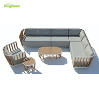 Ensemble de canapés en teck massif en forme de L pour patio, repos au soleil en plein air, villa, canapé confortable, canapé modulaire de jardin, ensemble de canapés d'extérieur