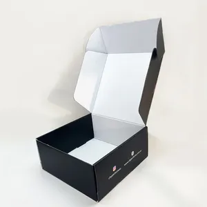 Özel boyut sert nakliye kutuları Logo siyah oluklu karton şapka bez ambalaj altın folyo kabartma mükemmel mailler