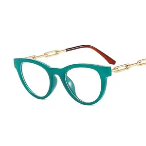 Fashion Cat Eye Women Colorful Glasses Frame Retro Clear Anti-blue Light Eyewear Men Optical Metal Chain Frame