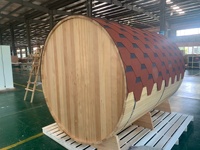 Tenda Sauna Uap Ozon Tradisional Bentuk Tong untuk Luar Ruangan, Kapasitas 5-6 Orang, Dilengkapi Kompor, Bahan Kayu Hemlock, Hammam Sauna