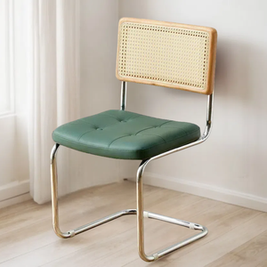 <span class=keywords><strong>Silla</strong></span> de Comedor Cantilever Moderna de Mediados de Siglo, Estilo <span class=keywords><strong>Cesca</strong></span>, con Estructura Tubular Cromada, Respaldo de Mimbre y Asiento de Cuero para Hogar o Restaurante - Product Image 3