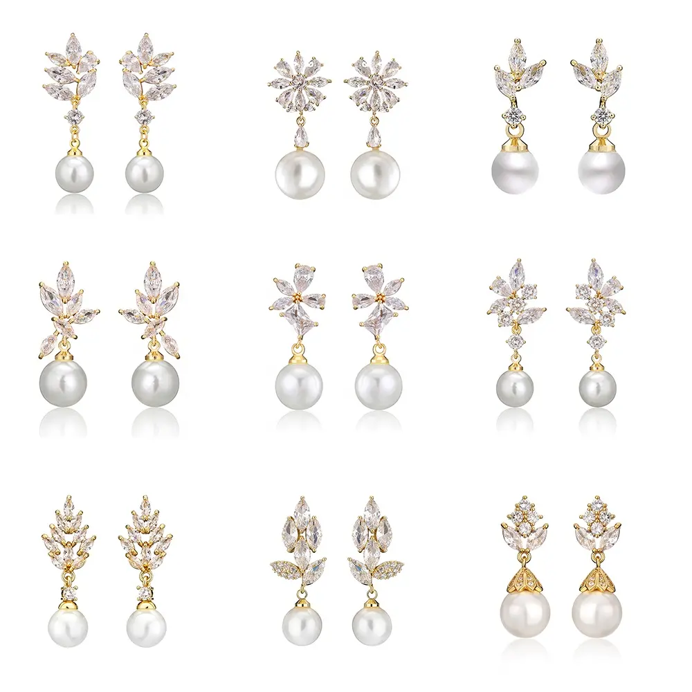 RAKOL EP5032 fancy zirconia gold plated women's dangle freshwater pearl earrings 18k bridal fine jewelry earrings women