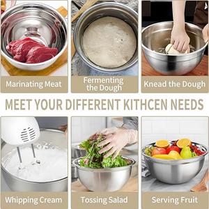 不锈钢碗6件套带盖和3个刨丝器附件，用于烘焙存储多功能混合碗套装 - Product Image 2