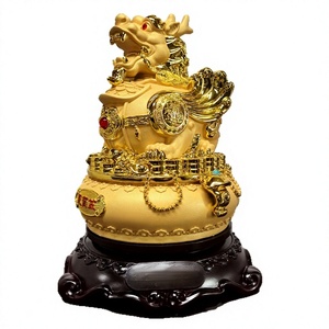 Gold Resin <b>Pixiu</b> Figurine Hand Painted Feng Shui Sculpture for Entrance Living Room Decor - Product Image 3