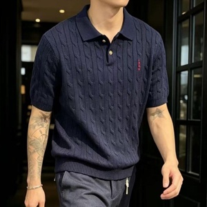 Camisa de punto trenzado vintage de marca OEM para hombre, estilo OEM, color liso, con cuello, venta al por mayor de fábrica, LOGO personalizado a granel - Product Image 3