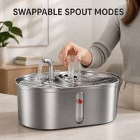 Fontaine à eau pour animaux de compagnie en acier inoxydable 304 WF290 3,2 L Distributeur d'eau automatique double face pour chat et chien avec flotteur de niveau d'eau et pompe silencieuse