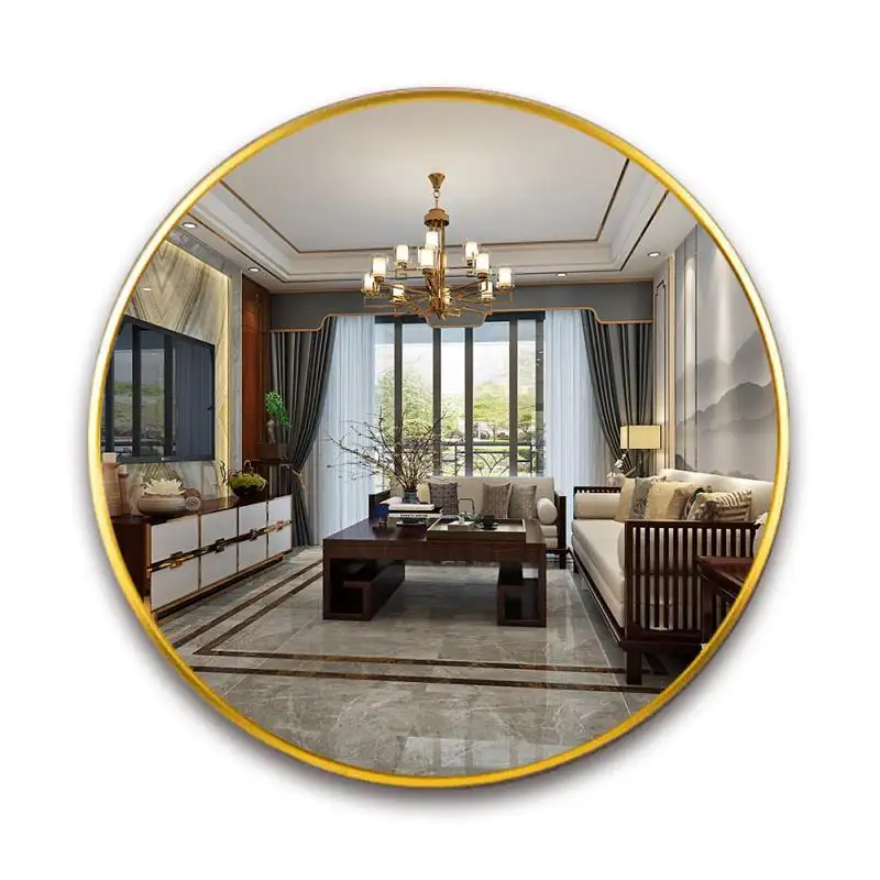 custom home decor large gold round matel frame wall mounted big circle bathroom Hanging Wall Mirror espejos spiegel