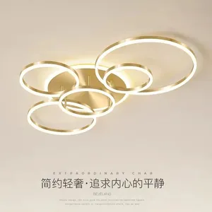 Lampu gantung LED bulat Modern, alat dekorasi pencahayaan dalam ruangan rumah kreatif minimalis 2/3/5/6 cincin gantung
