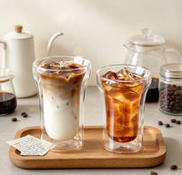 Gobelet en verre incurvé à double paroi isolé, de qualité alimentaire, en borosilicate, fait à la main, pour latte glacé, jus