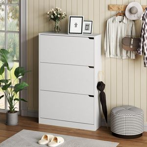 Meuble de rangement à chaussures autoportant en bois moderne avec 3 tiroirs basculants pour l'entrée et le salon, montage facile - Product Image 3
