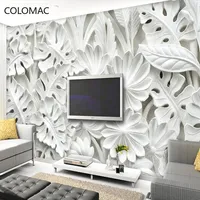 Peel And Stick Leaf Pattern Yeso Relieve Mural Papel de pared Sala de estar TV Fondo Pintura de pared Papel tapiz Decoración del hogar
