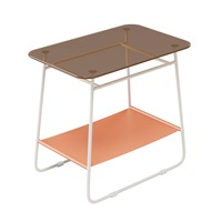 Table basse moderne convertible en verre, table d'appoint portable pour salon et table de chevet avec étagère, structure métallique, hauteur réglable