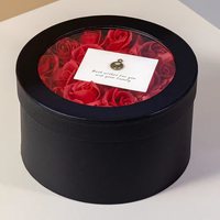 Caja de Regalo Redonda Negra de 35 cm de Diámetro con Tapa Transparente, Cartón Premium para Proyectos de Manualidades y Soporte para Logotipo Personalizado