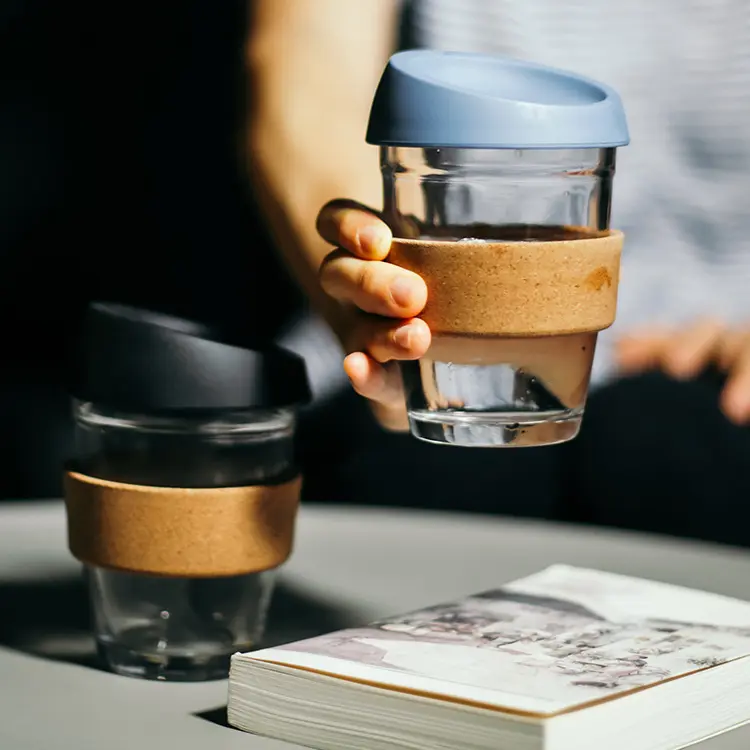 Hot Custom einfache kreative Umweltschutz Glas Kaffeetasse Anti Verbrühung Kork Abdeckung Büro Glas Kork Ring