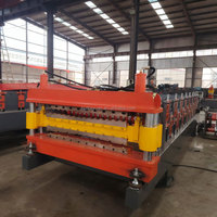 Machine de formage à froid de tôles métalliques à double couche, machine de fabrication de tuiles de toiture ondulées, contrôlée par PLC, moteur à engrenages, marque HKY