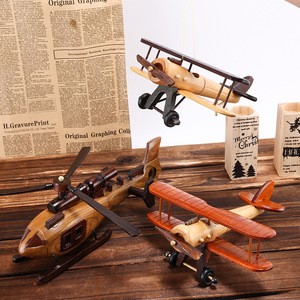 Innovative Retro Aircraft Model Hand-Carved Wooden Desktop Ornaments Decorative Home Wood Crafts Wooden Boxes & Wall Signs